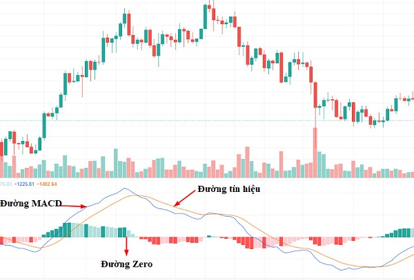 Biểu đồ MACD minh họa sự giao cắt giữa đường MACD và đường tín hiệu