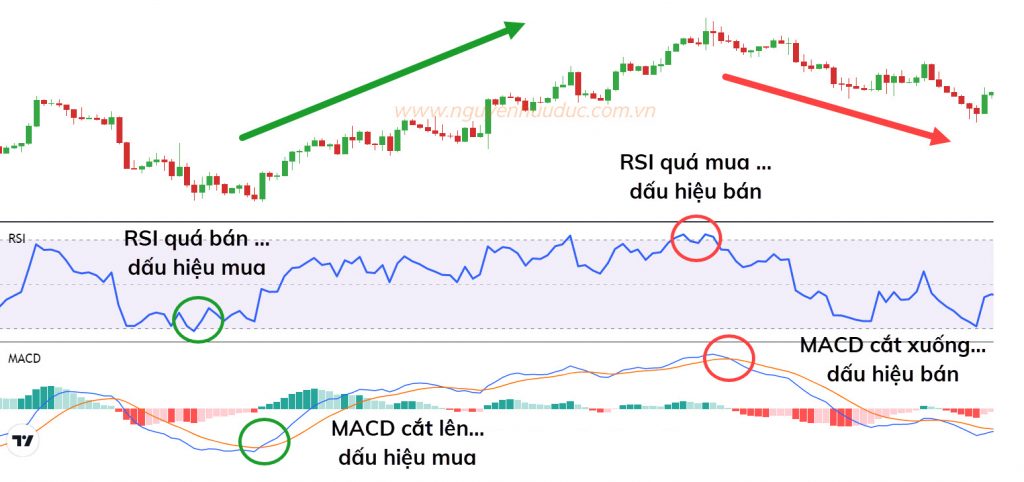 Biểu đồ với nhiều chỉ báo kỹ thuật giúp trader có cái nhìn tổng quan về thị trường